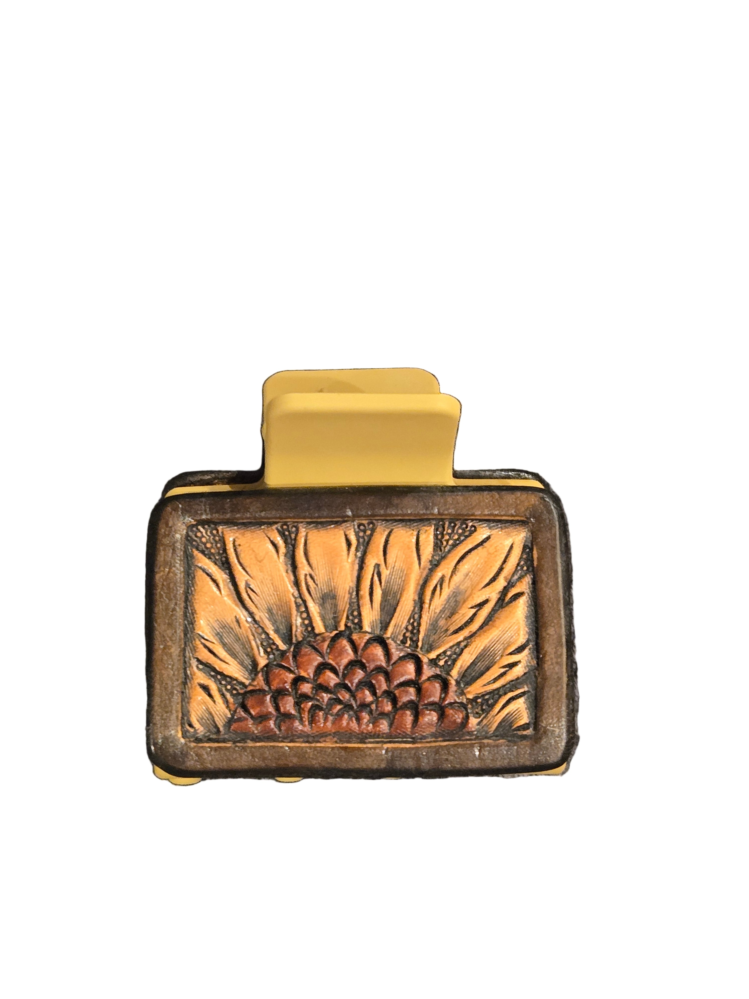 Hair Clip Small Handtooled Sunflower
