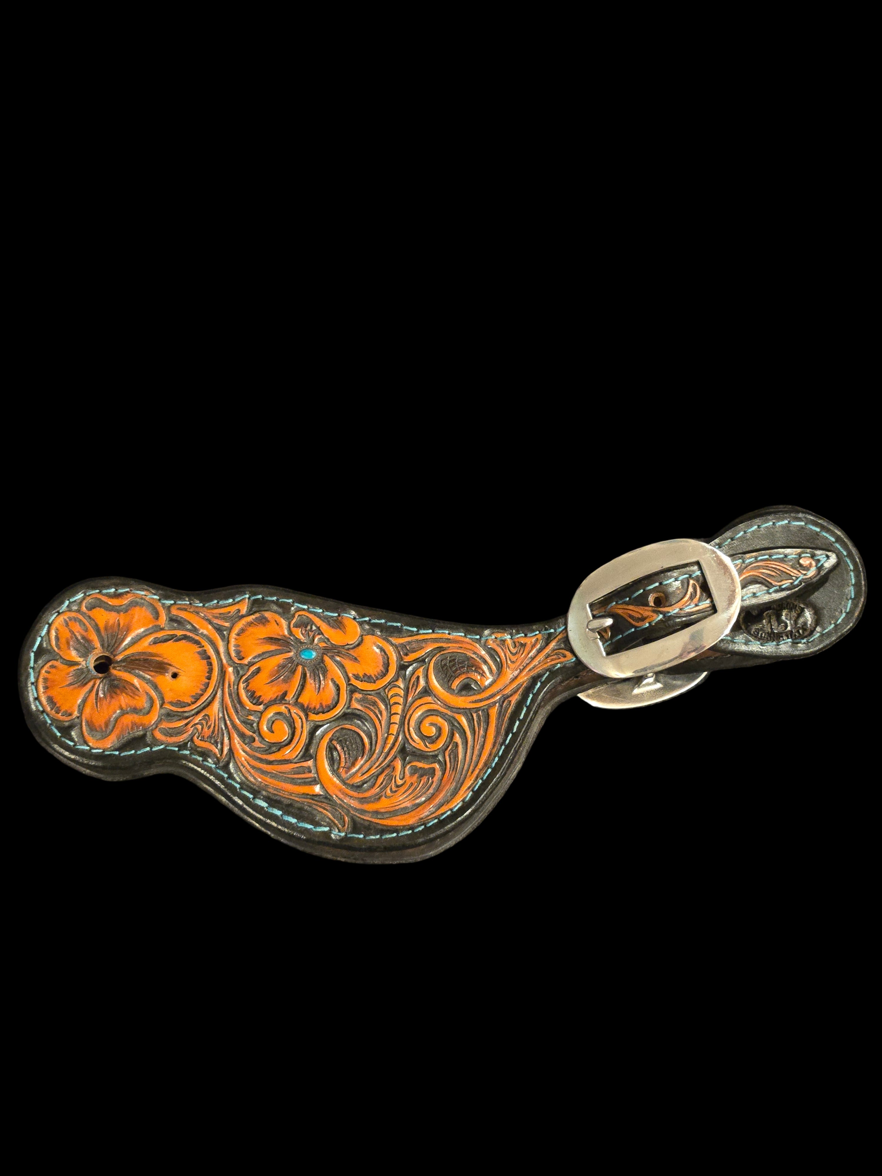 Spur Straps-Adult Floral with Turquoise Stitch