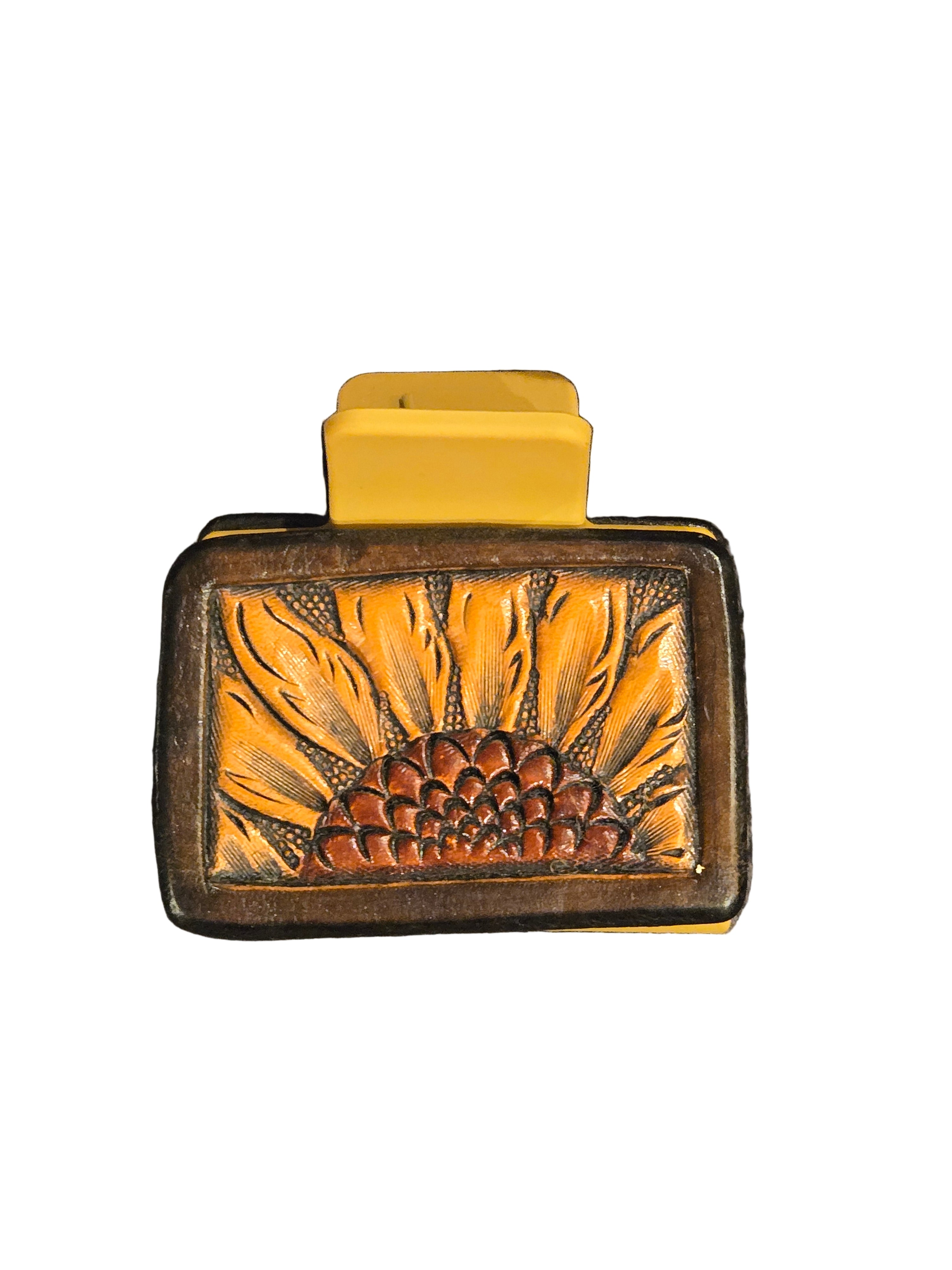 Hair Clip Small Handtooled Sunflower