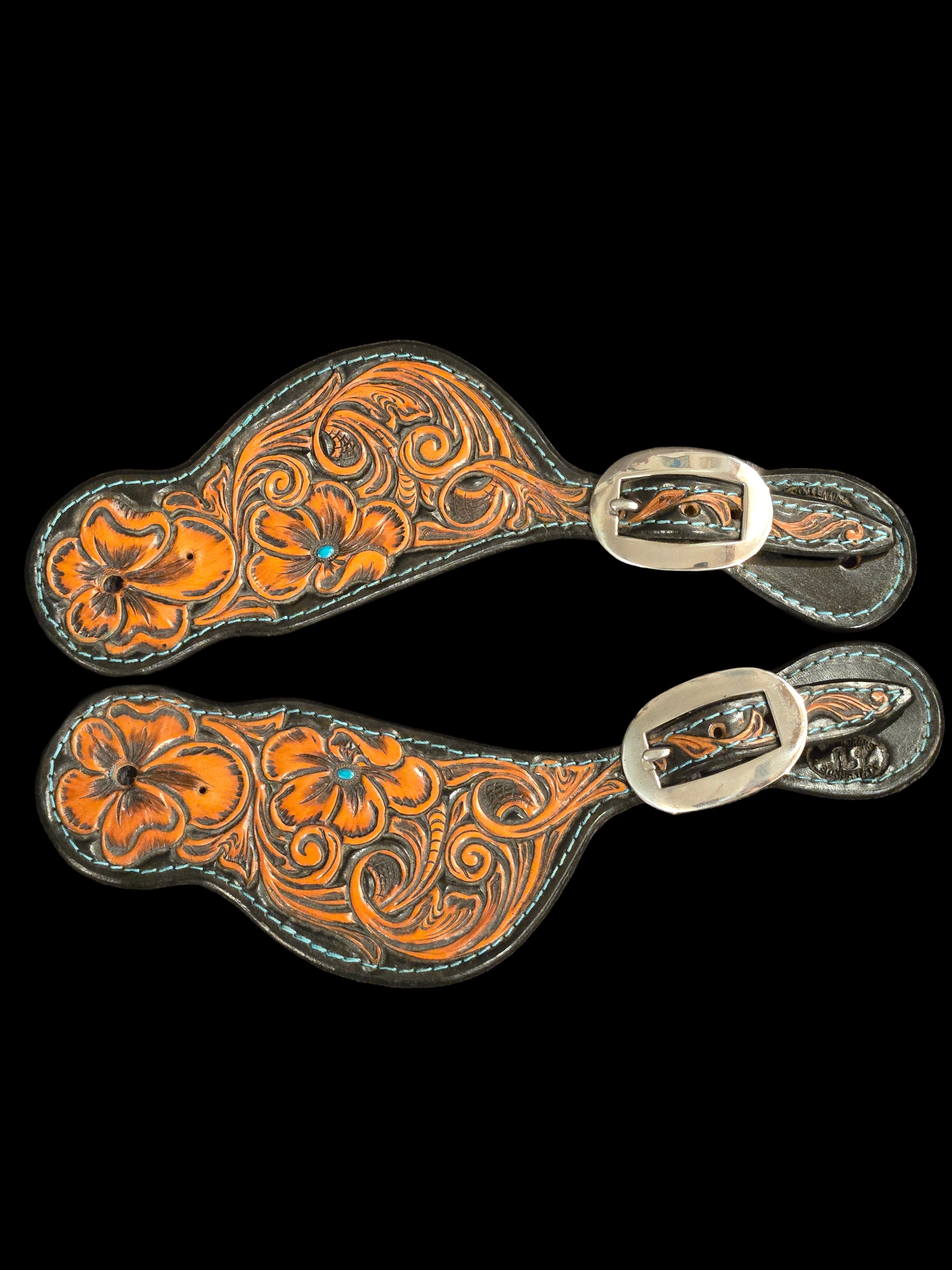 Spur Straps-Adult Floral with Turquoise Stitch