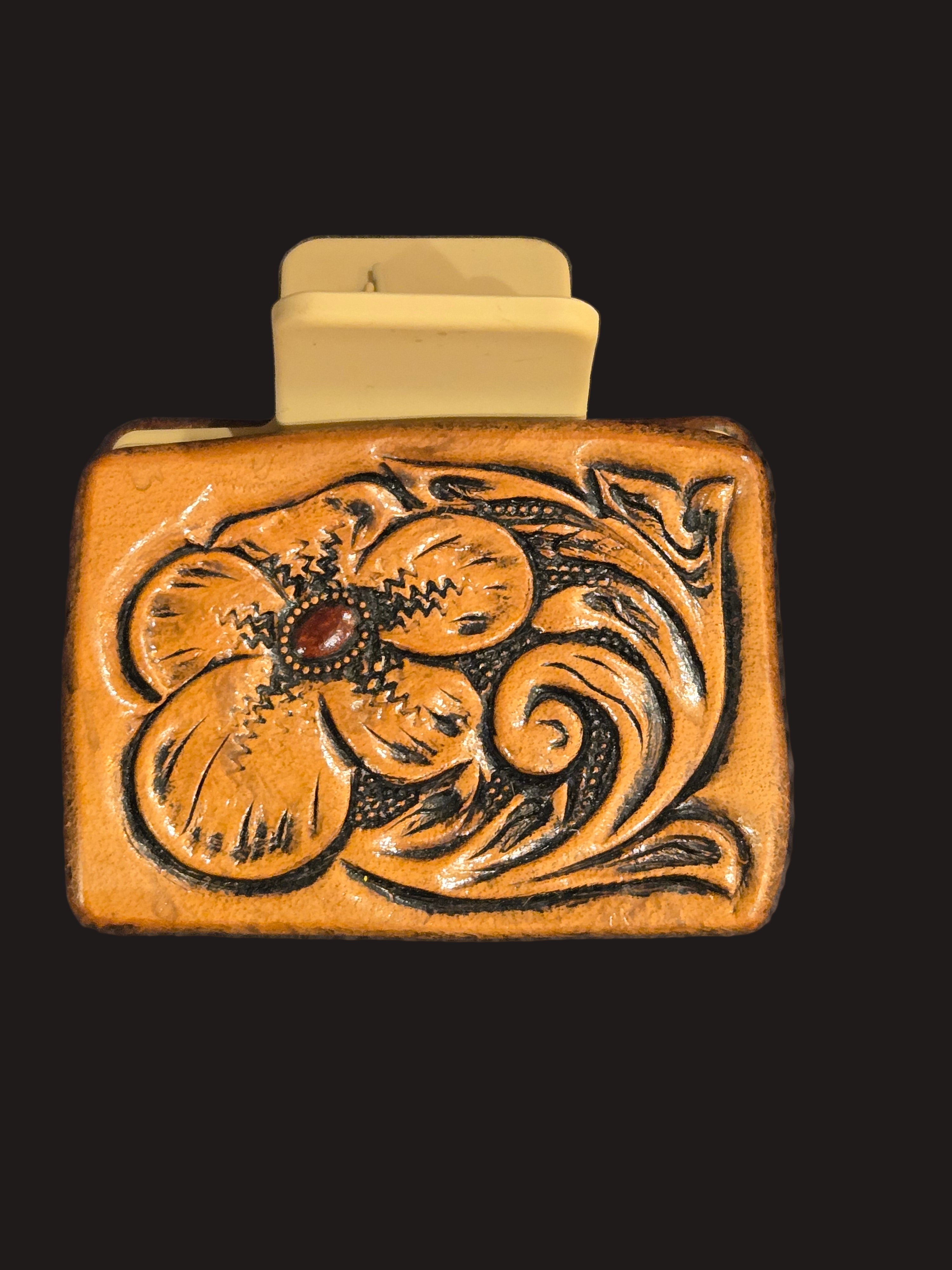 Hair Clip Small Handtooled Floral