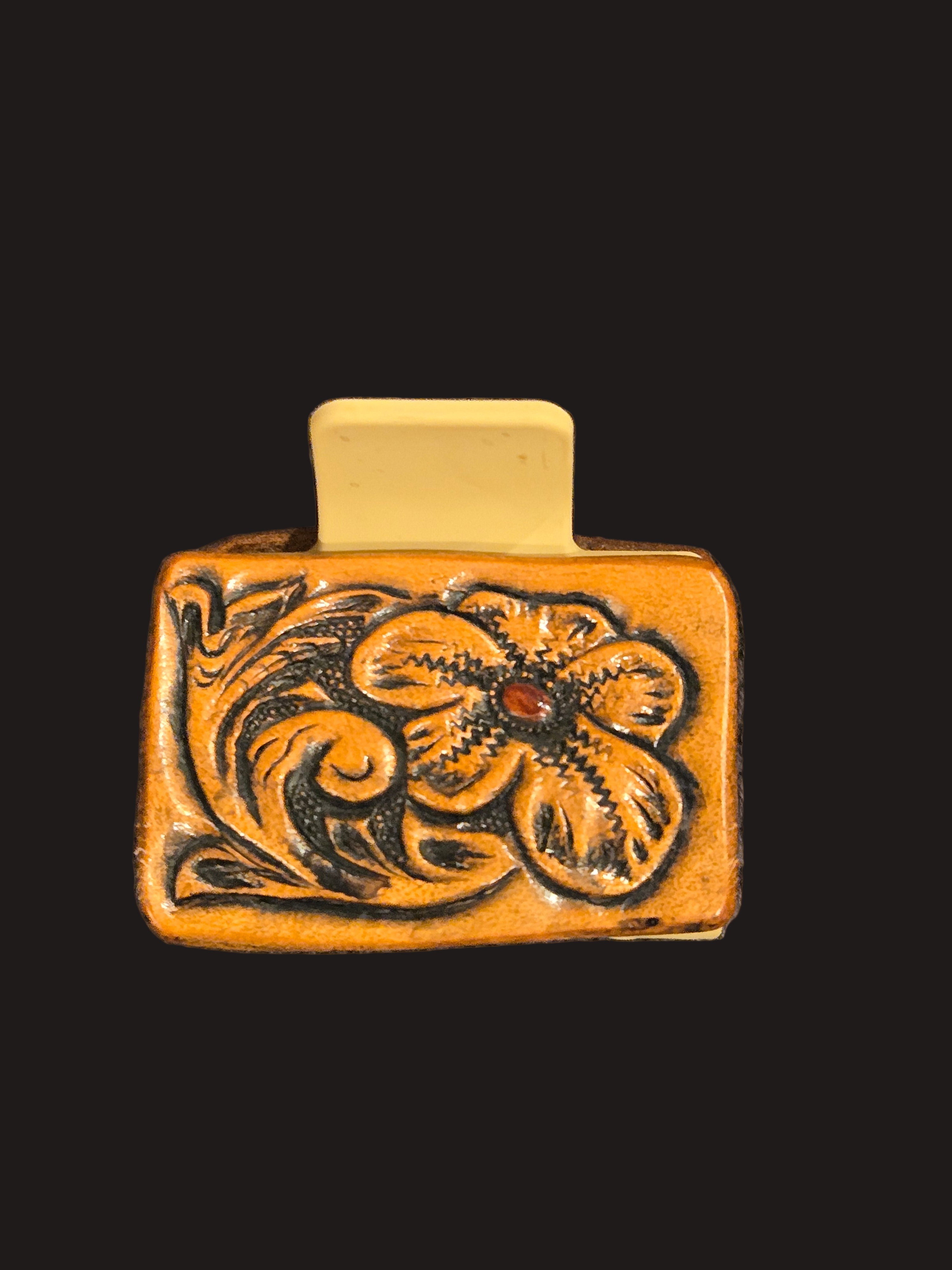 Hair Clip Small Handtooled Floral