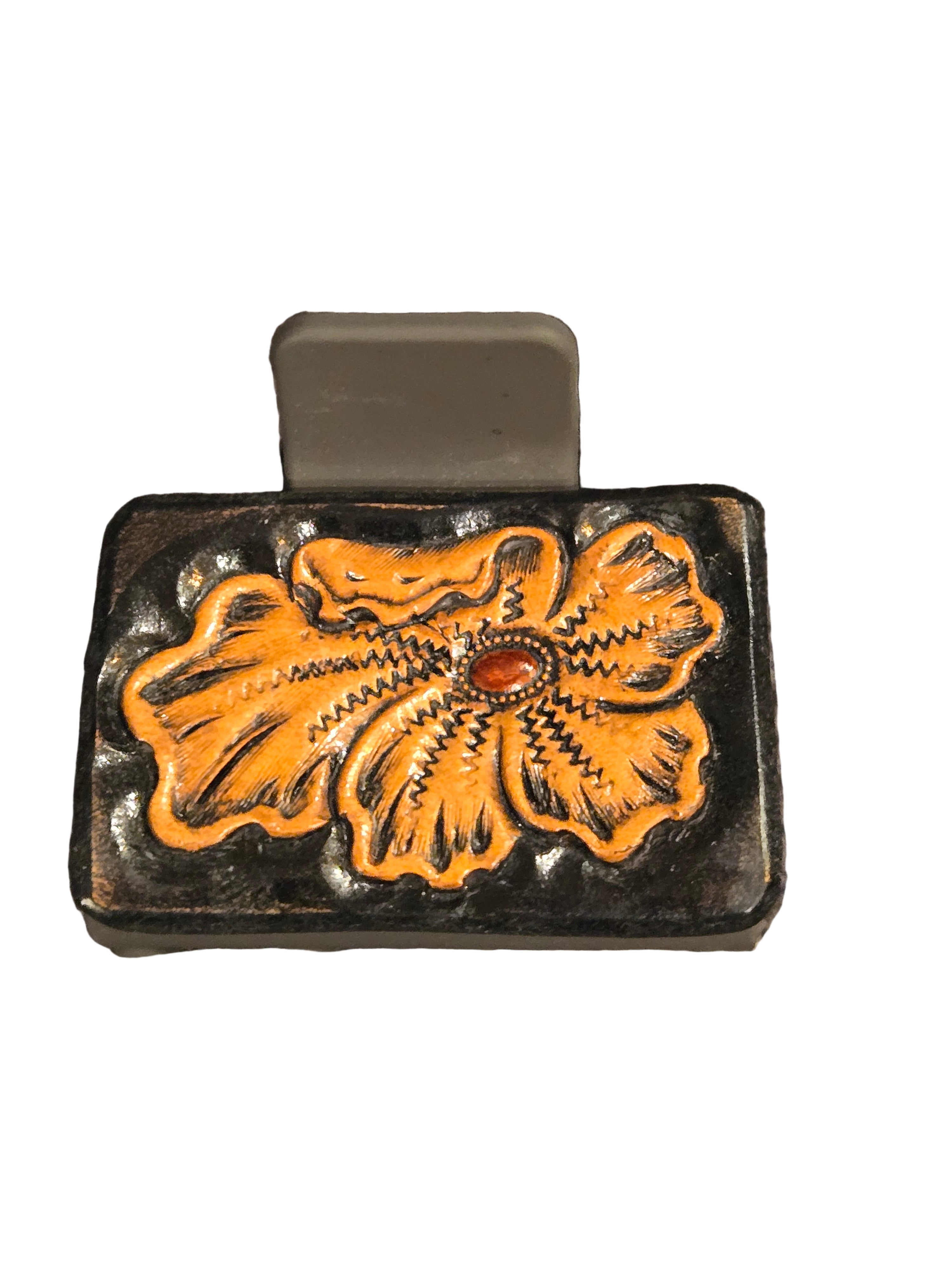 Hair Clip Small Handtooled Floral